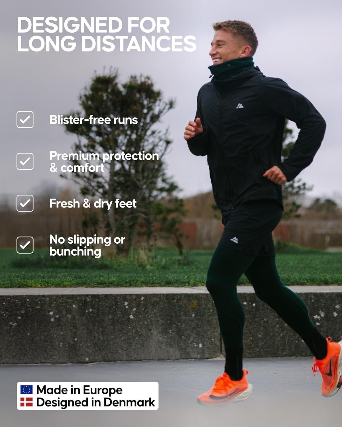 Long Distance Crew Running Socks, Moisture Wicking, Cushioned & Anti-Blister, 3 Pair Pack for Men & Women