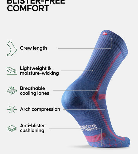 Long Distance Crew Running Socks, Moisture Wicking, Cushioned & Anti-Blister, 3 Pair Pack for Men & Women