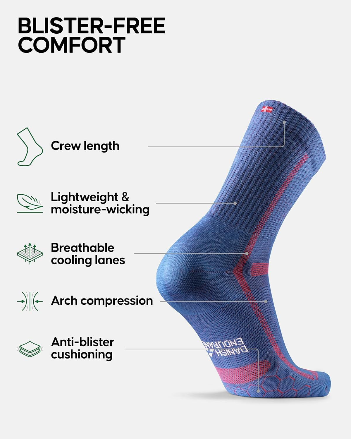 Long Distance Crew Running Socks, Moisture Wicking, Cushioned & Anti-Blister, 3 Pair Pack for Men & Women