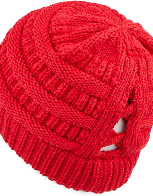 Load image into Gallery viewer, Exclusives Soft Stretch Cable Knit Messy Bun Ponytail Beanie Winter Hat for Women (MB-20A)(CCB-1)
